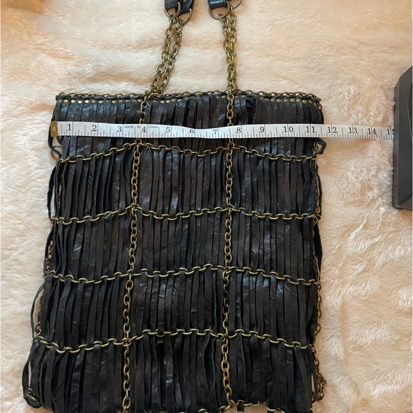 Black leather and gold burnished Stylish chain Boho Bag. Like new! - Picture 12 of 13